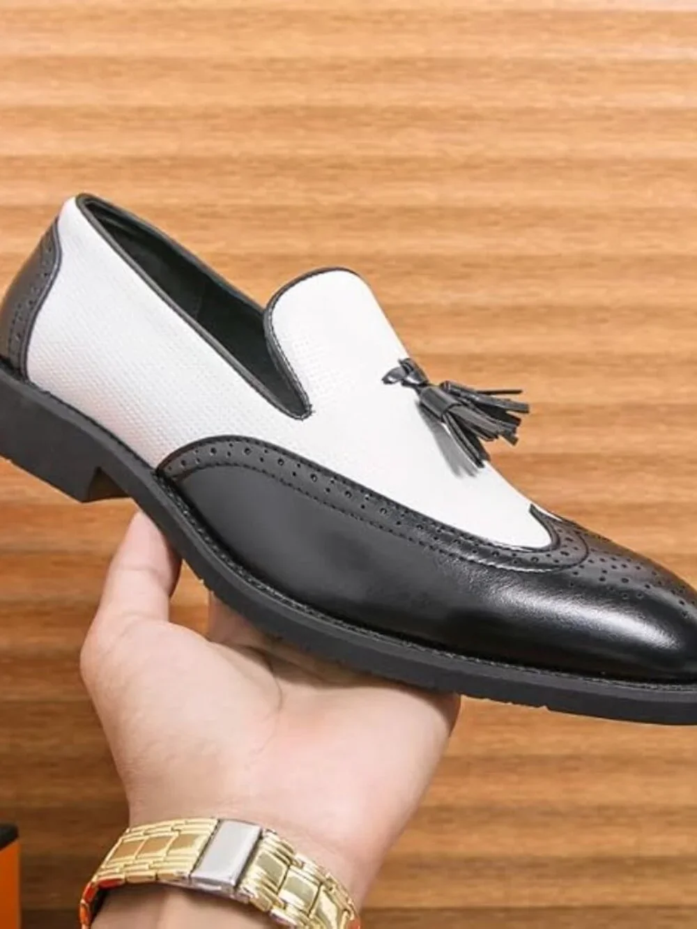 Men's Black White Penny Loafers With Tassels Casual Dress Shoes Loafers Slip On